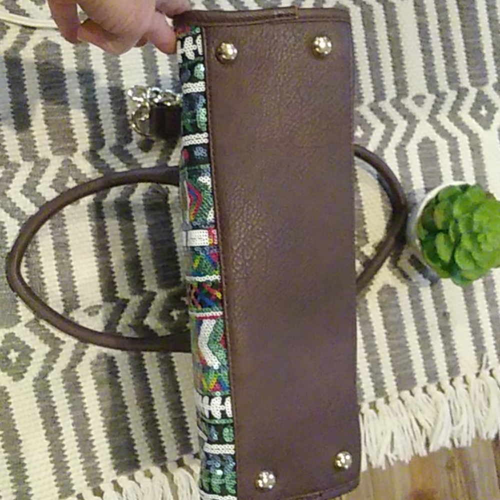 Multicolored sequined large handbag with 2 straps - Picture 6 of 9